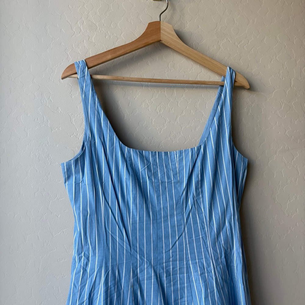 Staud Dress Wells Pinstripe Blue White Striped Cotton Midi Dress Size 10 - Picture 3 of 10
